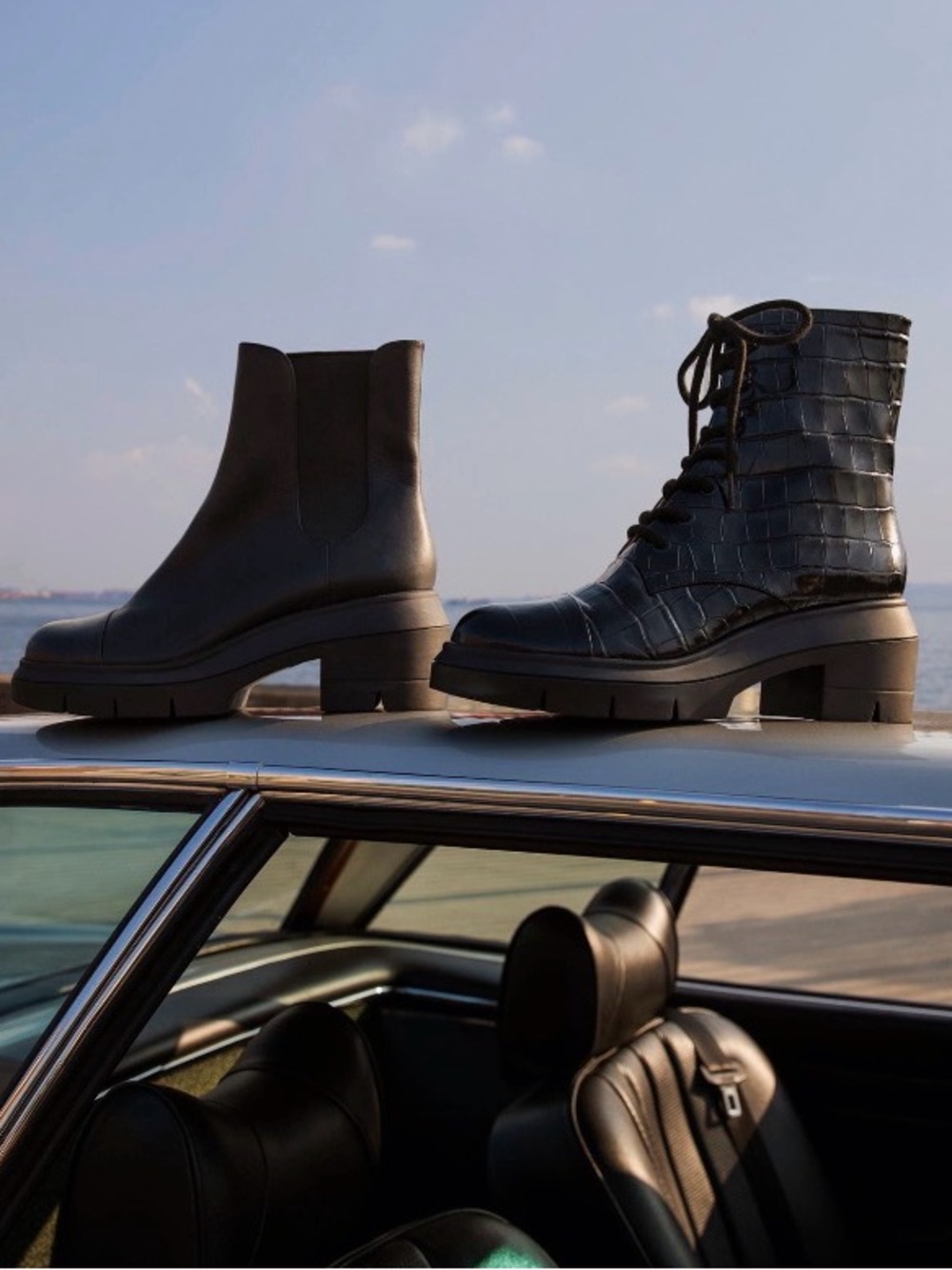Stuart Weitzman Norah Chelsea Black Leather Platform Boots